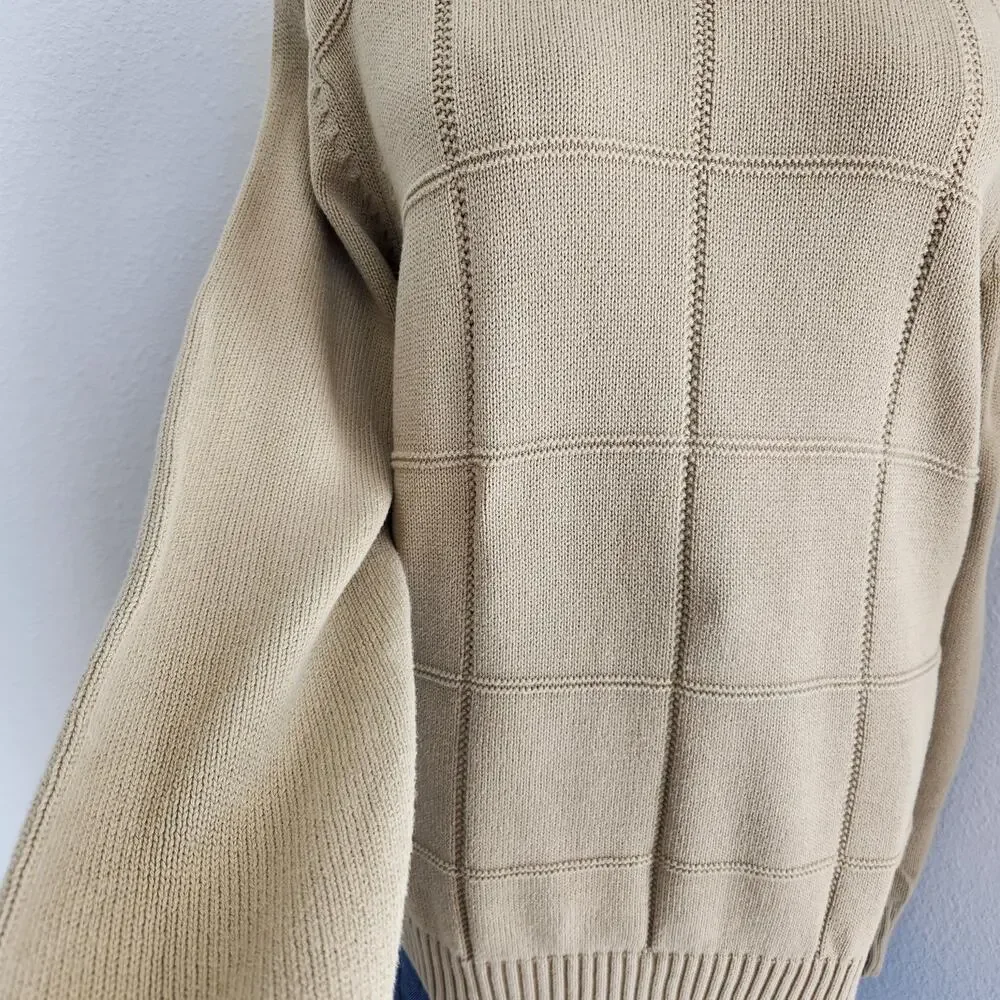 Vintage Geoffrey Beene Tan Grid Knit Crewneck Sweater Grandpacore Long Sleeve M - Picture 5 of 13